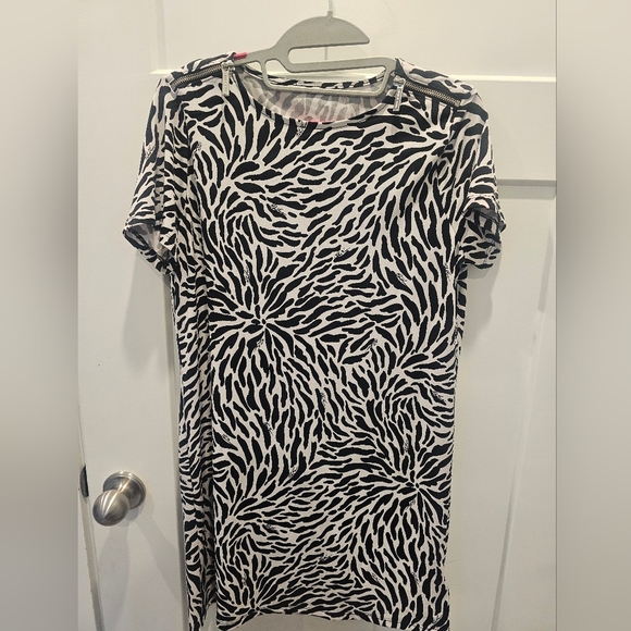 Michael Kors Black and White Crew Neck Short Sleeve Pull On Sheath Mini Dress S - Picture 1 of 16